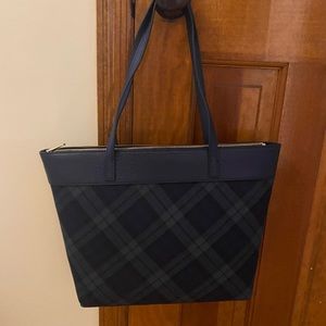 Talbots- Black watch plaid and navy blue bag